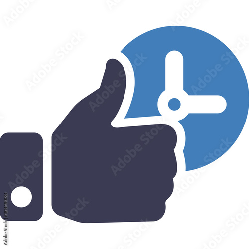 Wallpaper Mural Thumbs Up Icon With Clock Symbol Inside Blue Circle and Dark Blue Hand Silhouette Torontodigital.ca
