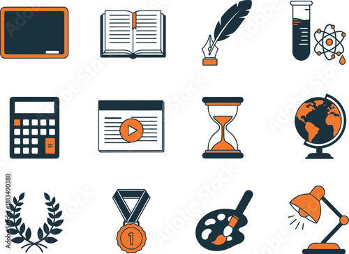 Education And Learning Icons Study, School, Science, Art, And Technology