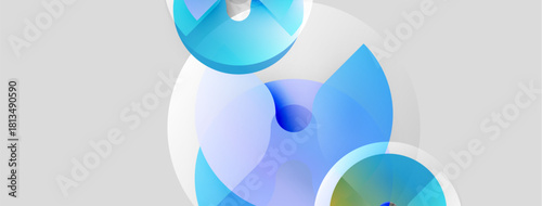 Abstract fluid shapes overlap, creating soft blue gradients. Minimalist design evokes calm, modern aesthetic. Light background enhances visual depth.