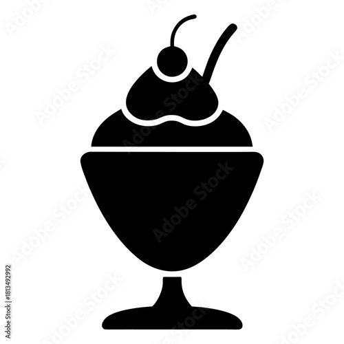 Sundae Cup Outline Icon Isolated on White.