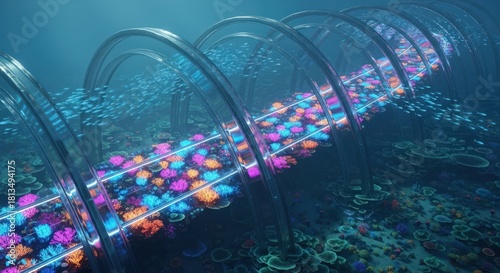 Underwater Tunnel with Glowing Spheres - A Futuristic Concept.