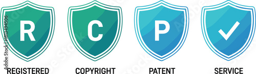 Registered Copyright Patent and Service Shield Icons with Labels untitled