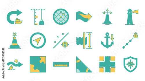 Stylish nautical icons set, perfect for maritime projects or coastal designs, conveying adventure, precision, and a touch of vintage charm for your creative needs