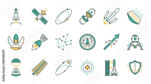 Explore the cosmos with these dynamic space exploration icons, perfect for science, technology, and education projects, offering a modern and sleek design for your needs