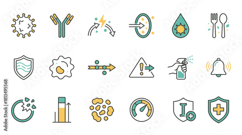 Explore crucial concepts like immunity, hygiene, and protection with this visually engaging icon set, perfect for health, science, and safety projects, originally vector art