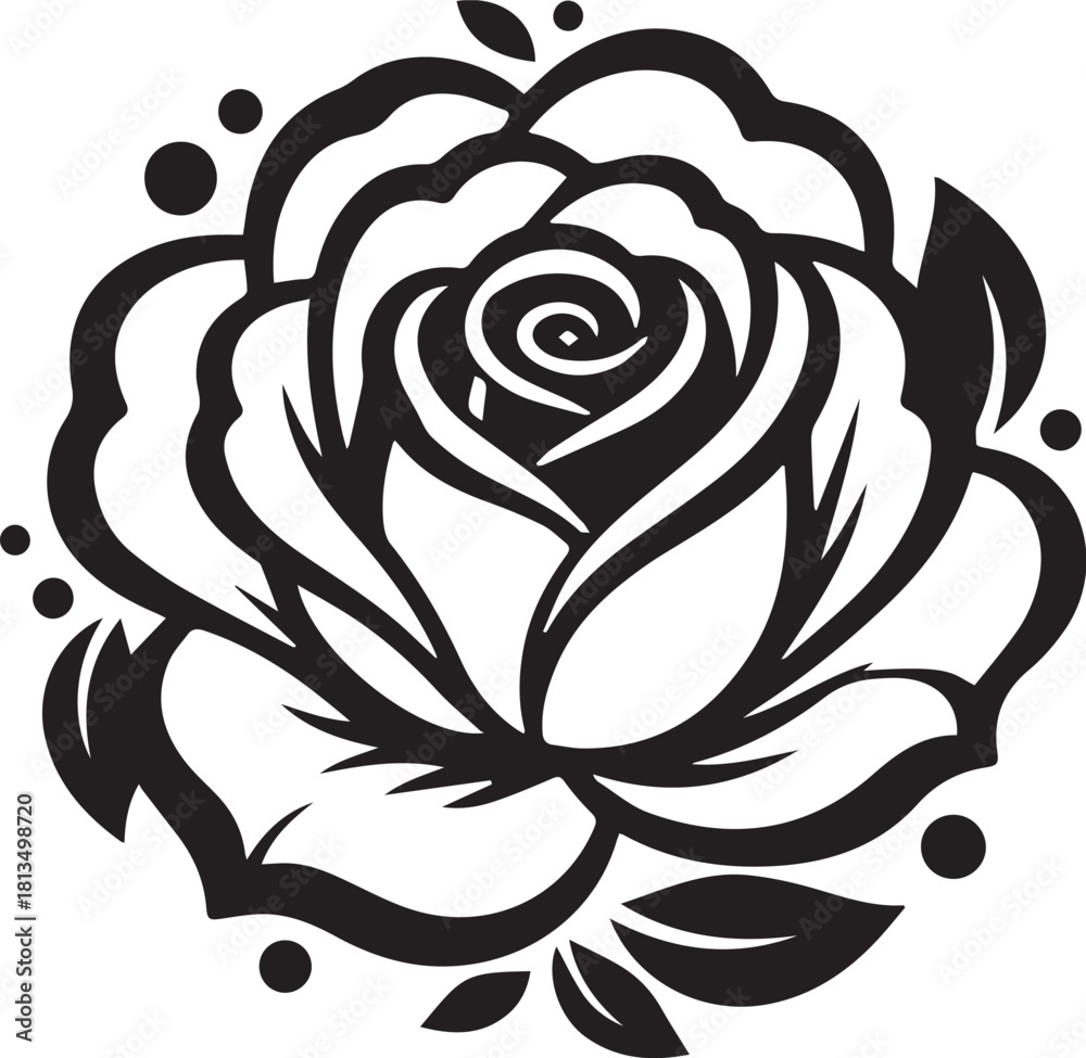 Fototapeta premium Ink Rose: Elegant simplicity captured in the bold lines of a black and white rose illustration, showcasing its intricate petals and natural beauty. 