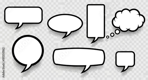 A versatile set of blank white speech bubbles and thought clouds. Vector illustration of empty comic dialogue boxes for communication