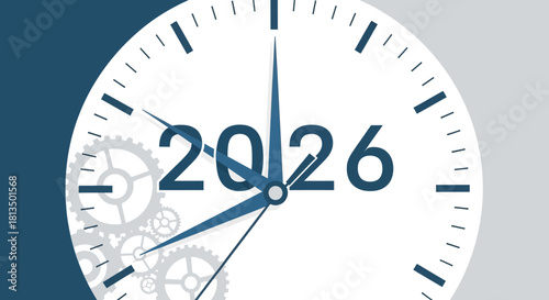 Get ready for 2026 with this futuristic clock ticking towards the future, perfect for planning, deadlines, and forward-thinking projects