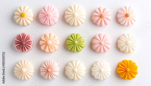花形のカラフルな和風スイーツ / Colorful flower-shaped Japanese sweets
