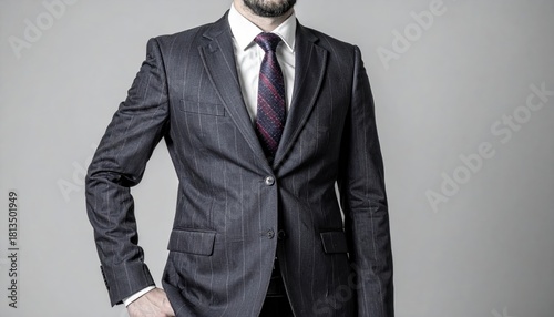 Confident Businessman in Tailored Suit Posing Against Neutral Background for Professional Portrait or Corporate Use