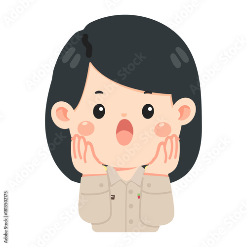 Cartoon Woman with Surprised Expression