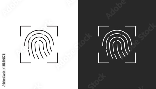 Minimalist line art illustration of a thumbprint pattern inside a dotted square crop. Represents biometric security login and user confirmation.