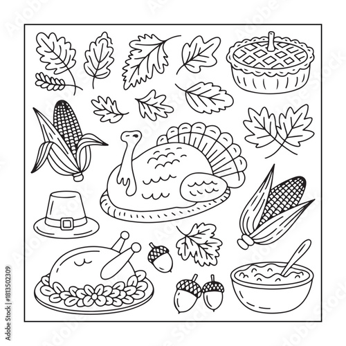 Thanksgiving icon sets with Thanksgiving elements.