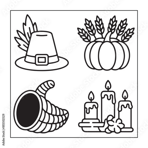 Thanksgiving icon sets with Thanksgiving elements.