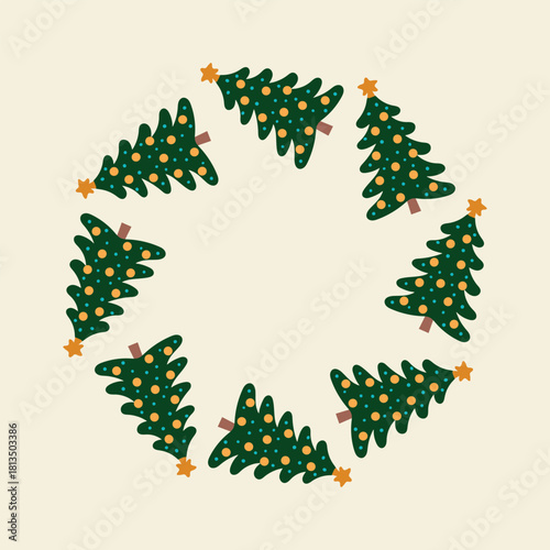 Christmas New Year wreaths 4 boarder round frames of green decorated christmas tree