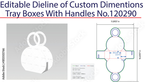 Custom Tray Box Dieline with Handles and 3D Model