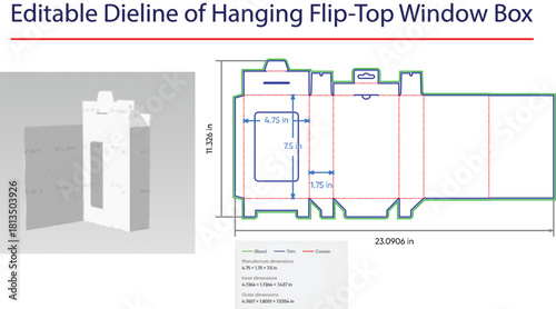 Editable Dieline of Hanging Flip- Top Window Box template