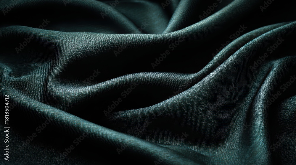 Fototapeta premium Elegant dark green fabric with soft, flowing textures and rich tones.