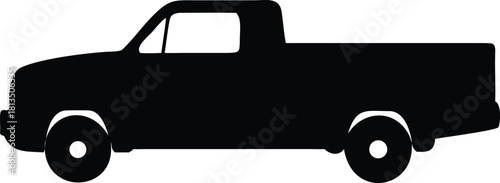 Silhouetted pickup truck illustration depicting a classic vehicle design in monochrome high quality
