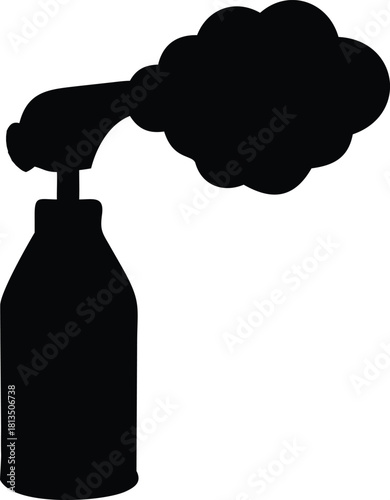 A simple black silhouette depicts a spray bottle releasing a cloud high quality