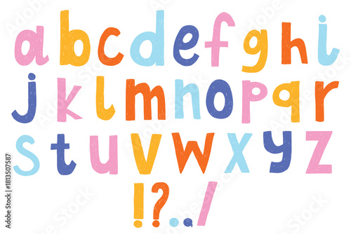 Colorful hand draw alphabet. Doodle letters.