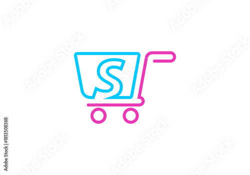 letter s shopping cart outline logo vector icon