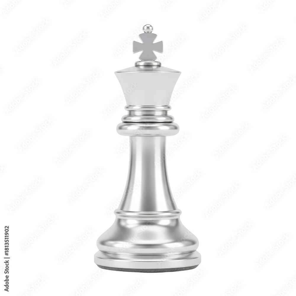 Fototapeta premium Elegant silver chess king piece against a simple transparent background setting for various design