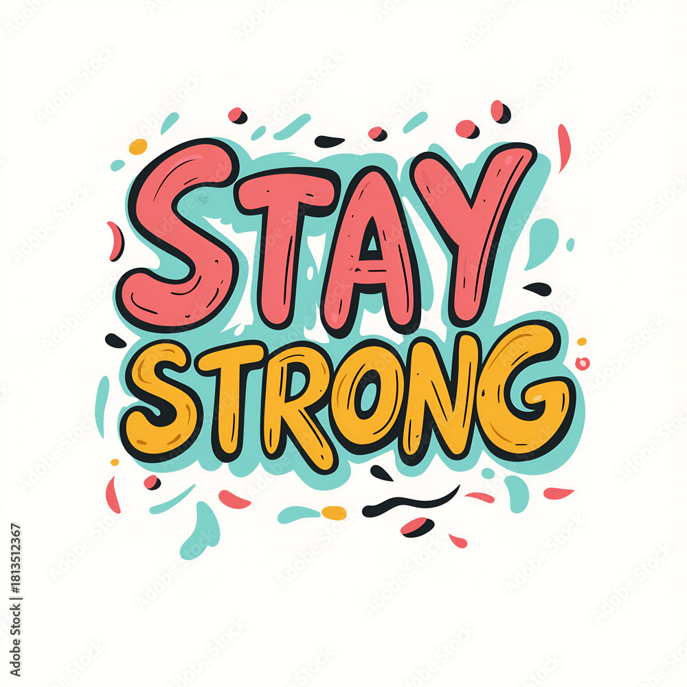 Fototapeta premium Stay Strong Colorful Hand Lettering With Abstract Confetti