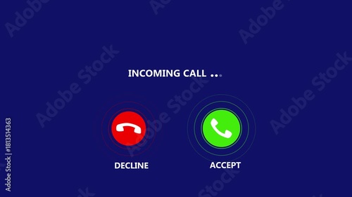 Incoming call ring icon background blue Screen Animation of phone call icon, Incoming call ring icon black background. Animation with Accept and Decline Option And Copy Space Placement Phone ring sign