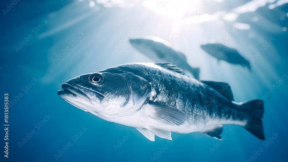 Obraz premium Underwater Fish with Sunlight Rays