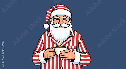 Santa Claus in Pajamas Enjoying Coffee A Cozy Christmas Illustration