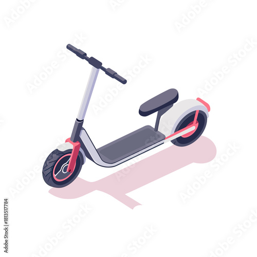 Isometric electric scooter with seat minimalist flat vector illustration modern urban personal transport vehicle for commuting and leisure riding concept
