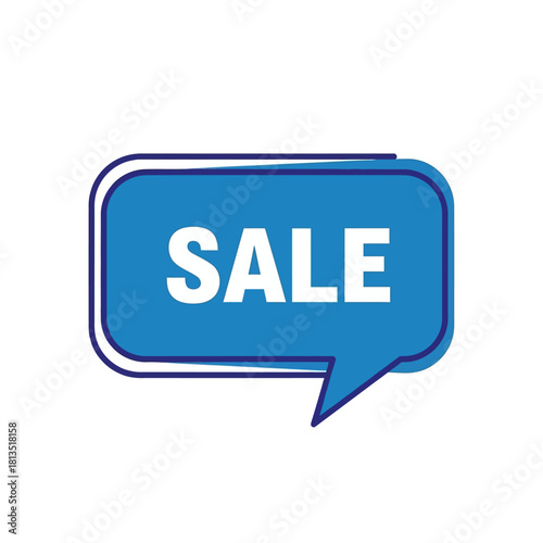 Sale announcement in a blue speech bubble for promotional advertising