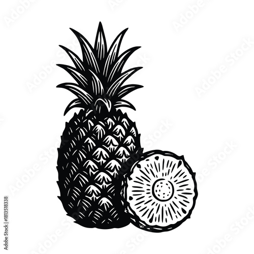illustration of a pineapple with separate circular slices.