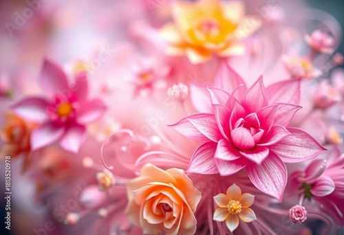 Intricate, swirling, pastel floral design; soft focus, bokeh effect,  curves,  wallpaper