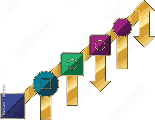 An abstract illustration depicts a golden funnel refining geometric shapes.