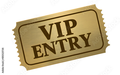 Golden vip entry ticket isolated on transparent background