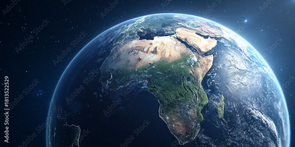 Fototapeta premium realistic shot of the earth with an illustration highlighting africa's distinct shape and position on the plane