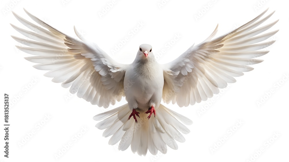 Obraz premium White Dove Hovering With Open Wings On White Background