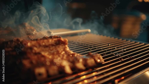 Delicious Ribs Grilling on a BBQ - A Culinary Delight.