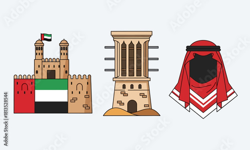 UAE Culture and Heritage Vector Illustration.