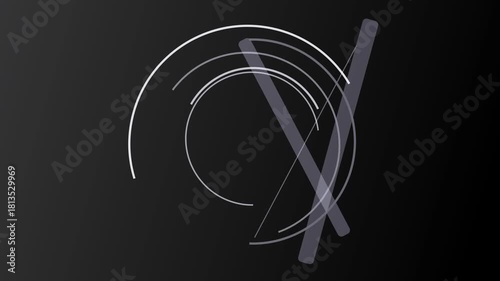 Abstract geometric design featuring intersecting lines and concentric circles on a dark background, creating a modern and minimalist visual composition