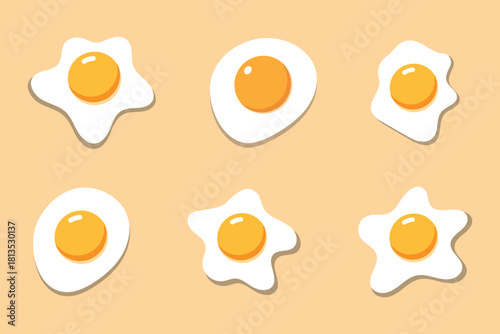 Set of Fried egg flat icon. Egg Omelet vector illustration on isolated transparent background. Fried egg sticker symbols concept of healthy food.