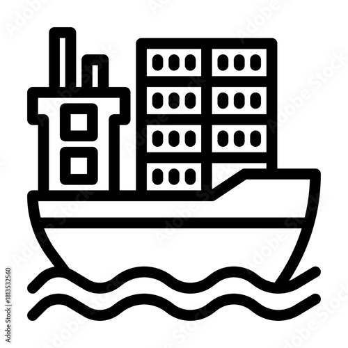 Cargo ship at sea line icon illustration
