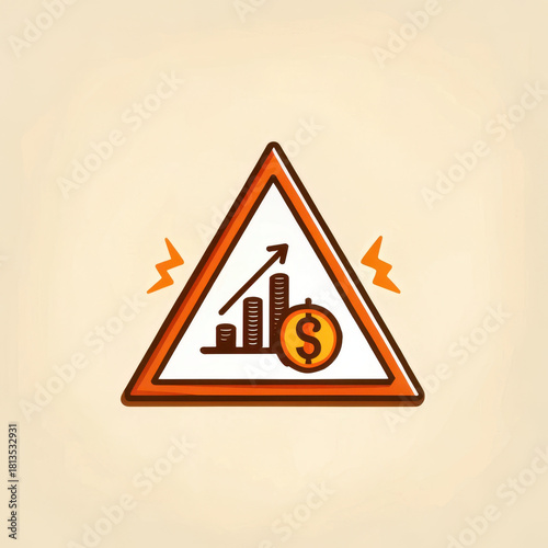Warning sign indicating financial growth with currency symbol and upward trend, emphasizing currency security