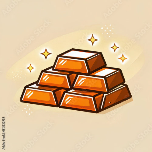 Shiny gold bars symbolize wealth and security, representing value of currency in vibrant illustration