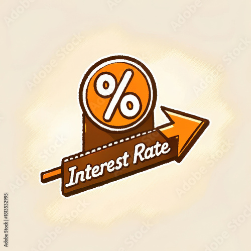 Interest rate symbol with upward arrow represents financial growth and security in currency management