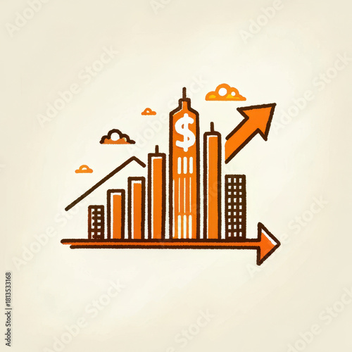 Investment trends in stock market show growth with rising graphs and city skyline representing financial success