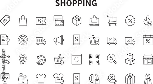 Essential Shopping and E-commerce Line Icon Set