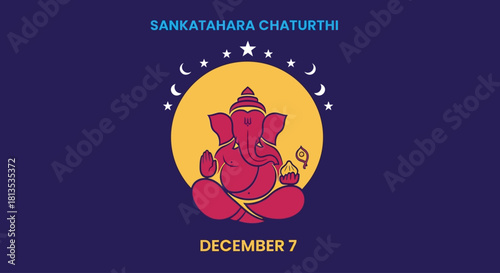 Celebrate Sankatahara Chaturthi with vibrant spiritual art, perfect for greetings, invitations, and promoting Hindu cultural events, showcasing Lord Ganesha's divine presence